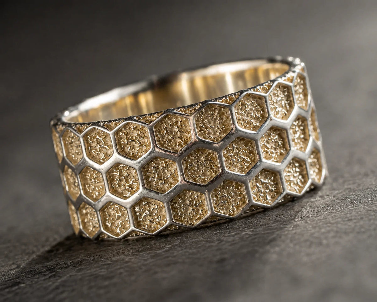 Honeycomb Hexagon Ring  Ring Charmora Jewelry