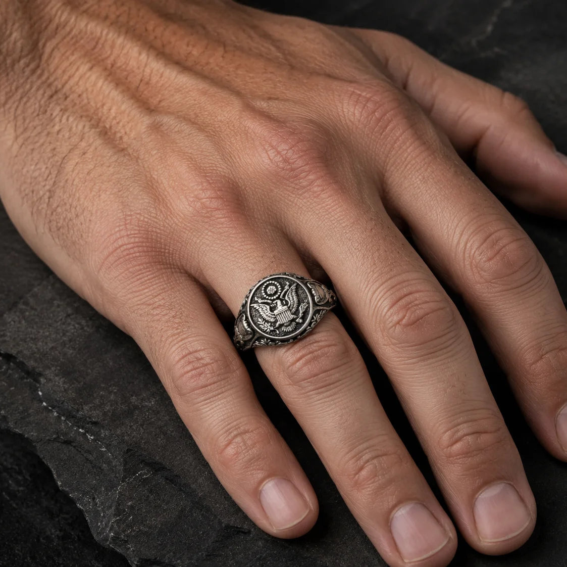 American Coat of Arms Eagle Crest Signet Ring  Ring Charmora Jewelry