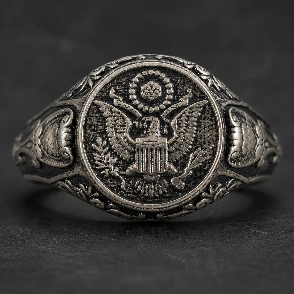 American Coat of Arms Eagle Crest Signet Ring  Ring Charmora Jewelry