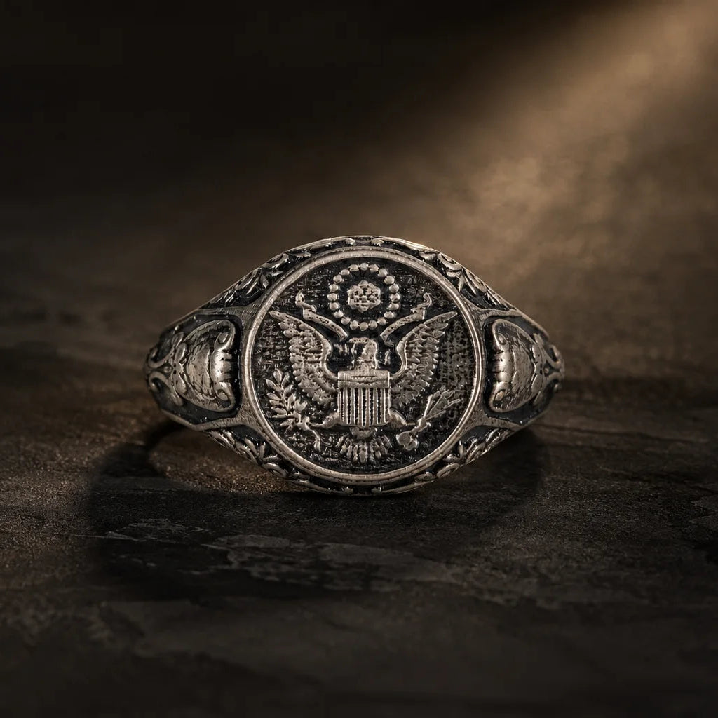 American Coat of Arms Eagle Crest Signet Ring  Ring Charmora Jewelry