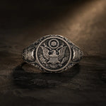 American Coat of Arms Eagle Crest Signet Ring  Ring Charmora Jewelry