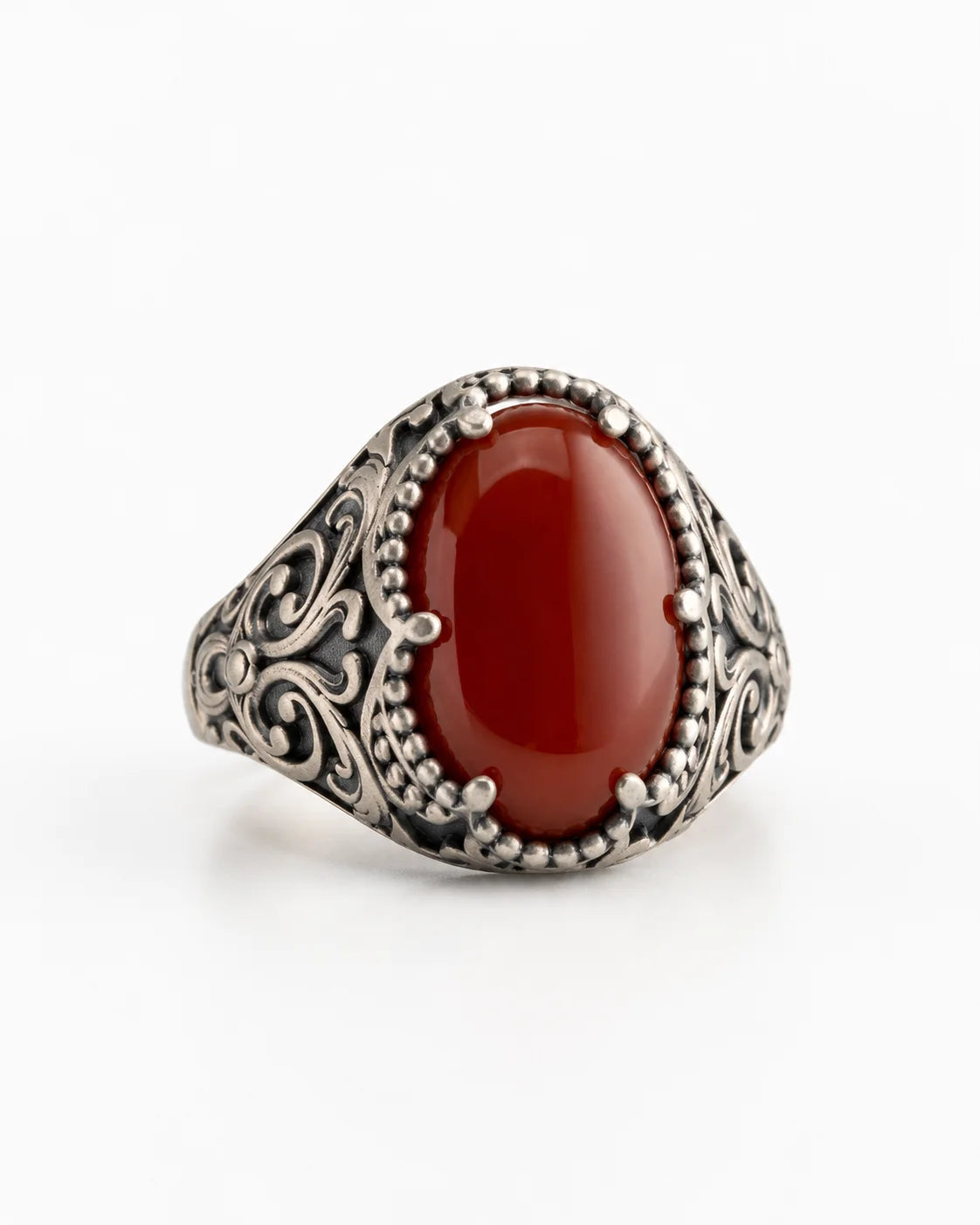 Carnelian Relief Motif Signet Ring  Ring Charmora Jewelry
