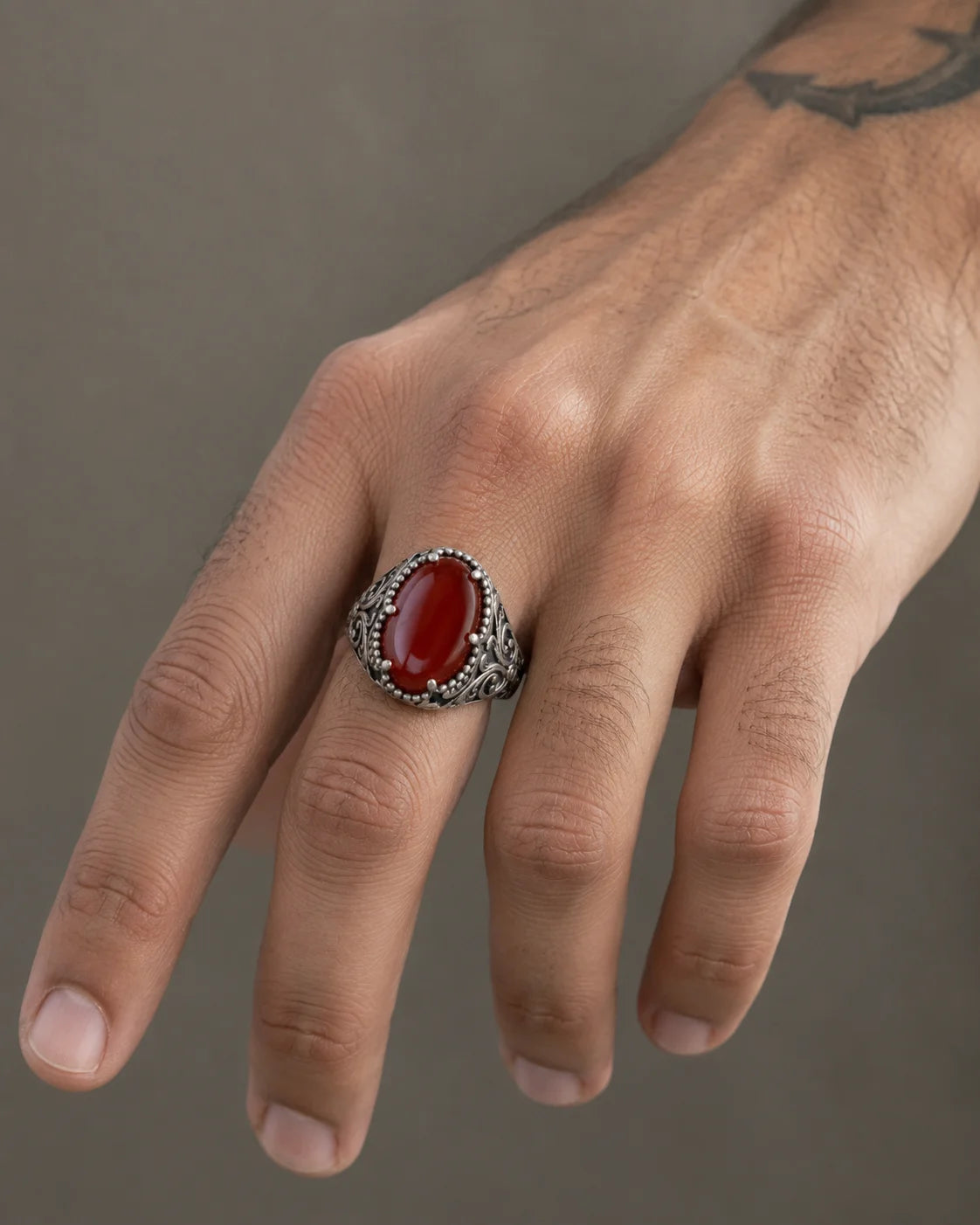 Carnelian Relief Motif Signet Ring  Ring Charmora Jewelry