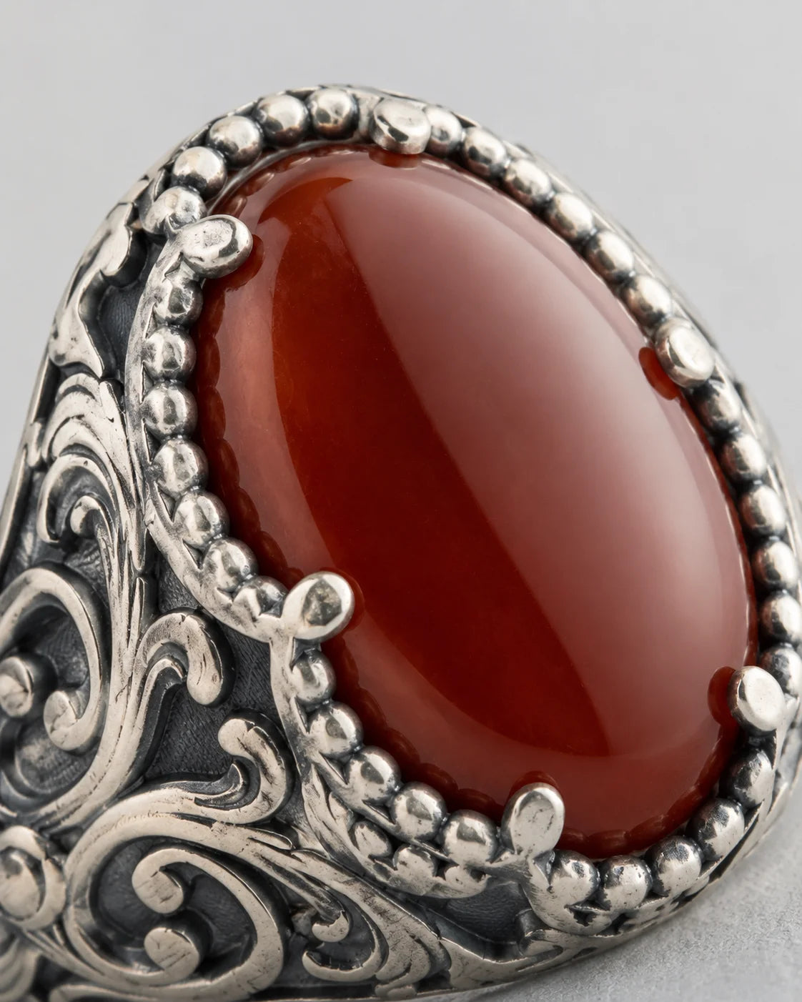 Carnelian Relief Motif Signet Ring  Ring Charmora Jewelry