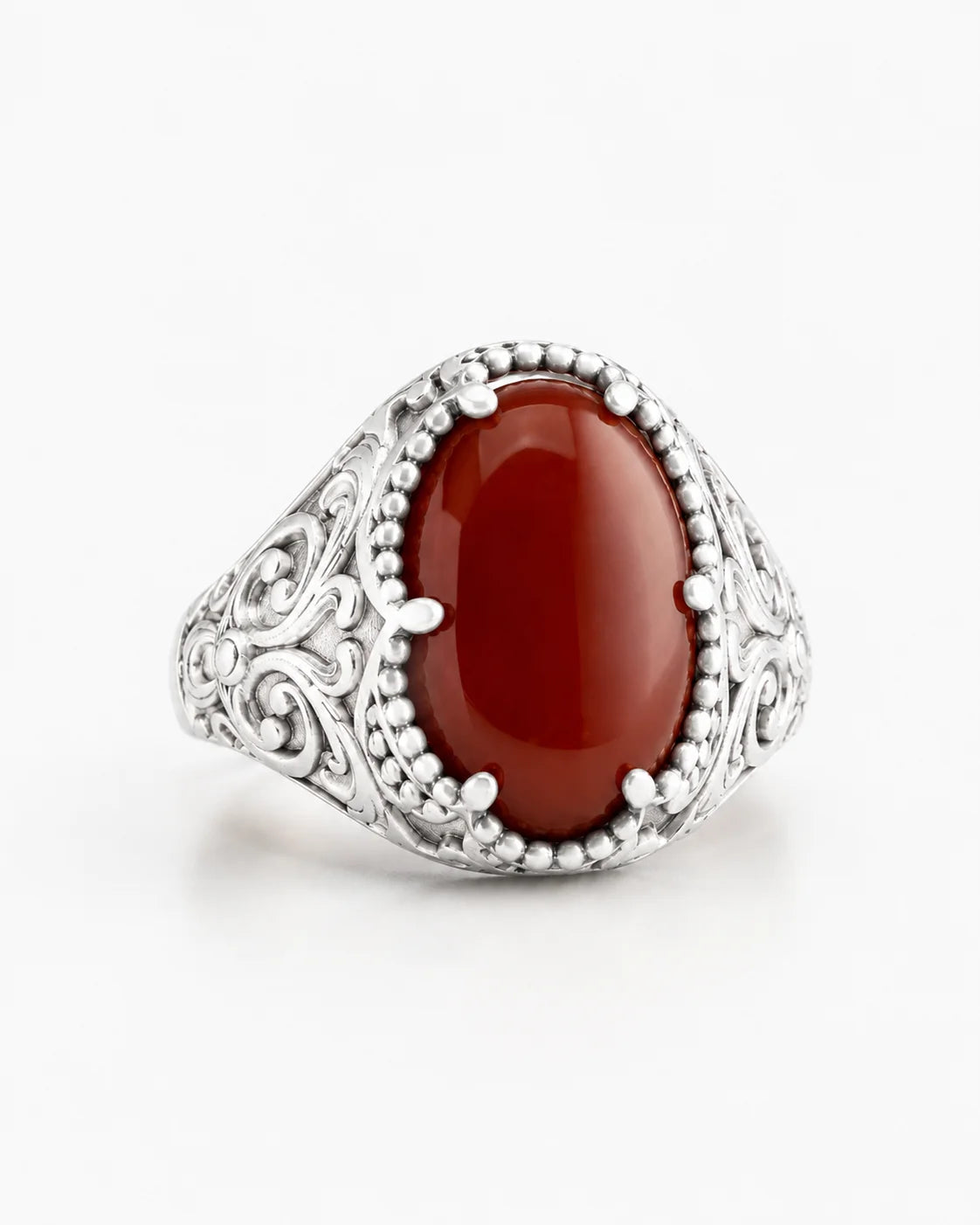 Carnelian Relief Motif Signet Ring  Ring Charmora Jewelry