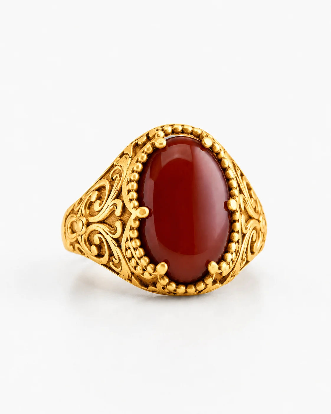 Carnelian Relief Motif Signet Ring  Ring Charmora Jewelry