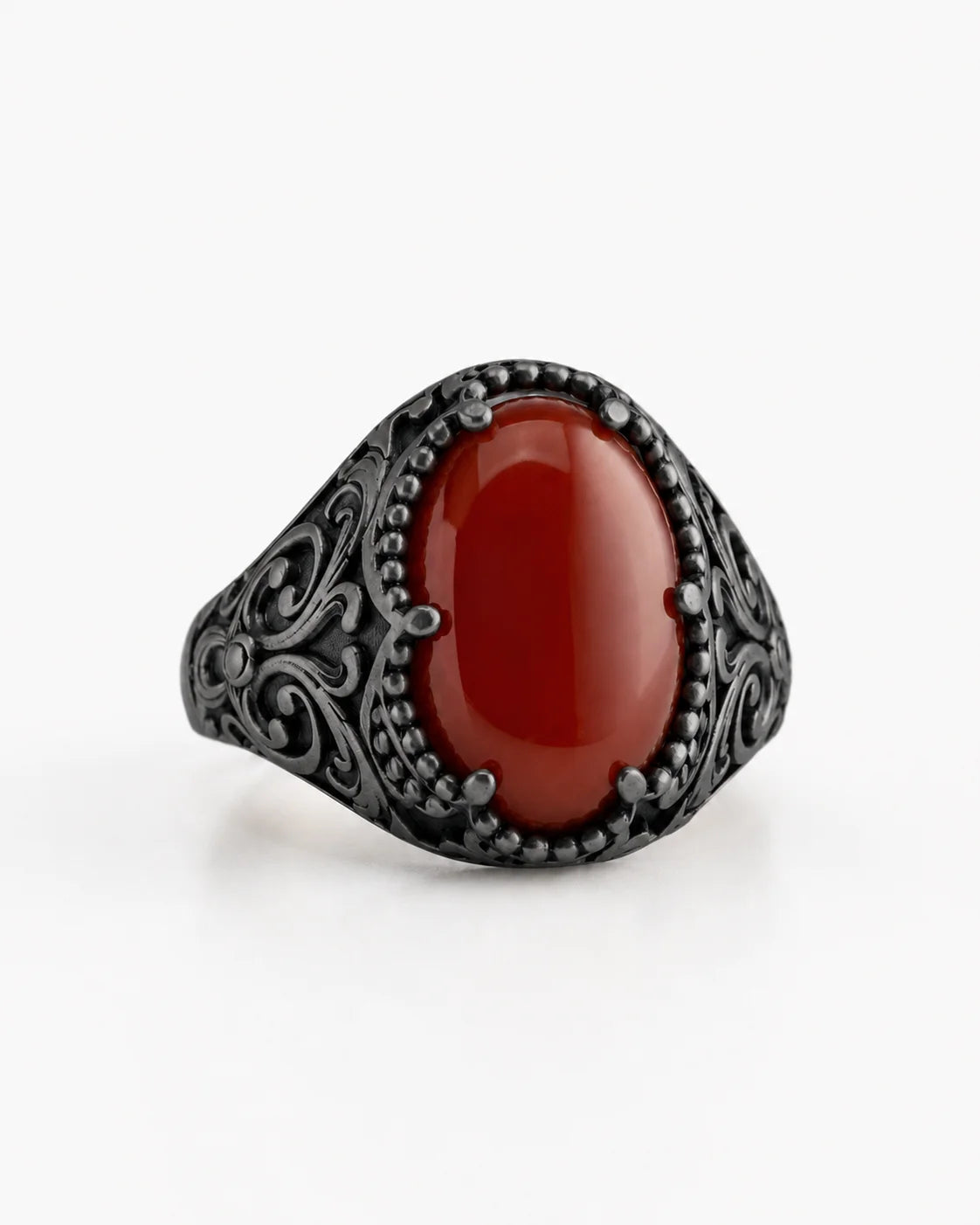 Carnelian Relief Motif Signet Ring  Ring Charmora Jewelry
