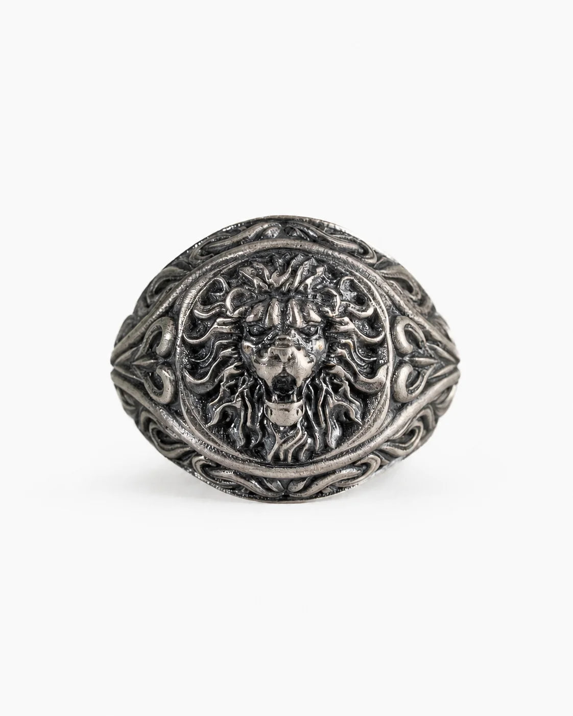 Sculpted Lion Head Signet Ring  Ring Charmora Jewelry