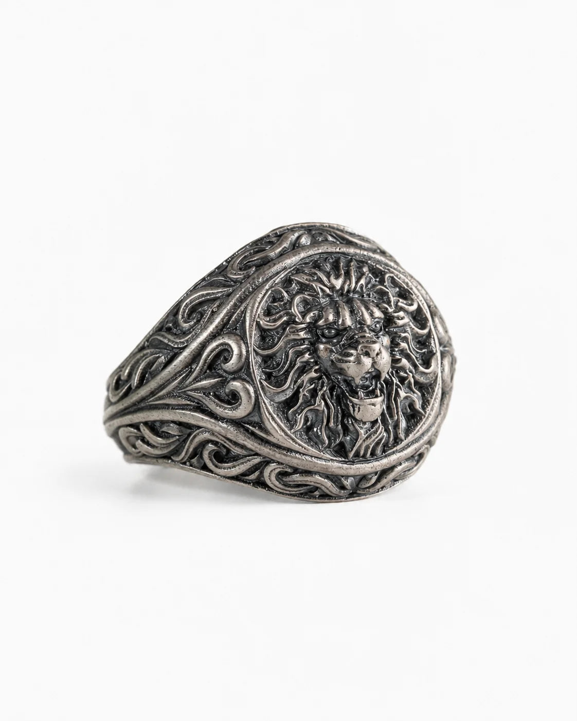 Sculpted Lion Head Signet Ring  Ring Charmora Jewelry