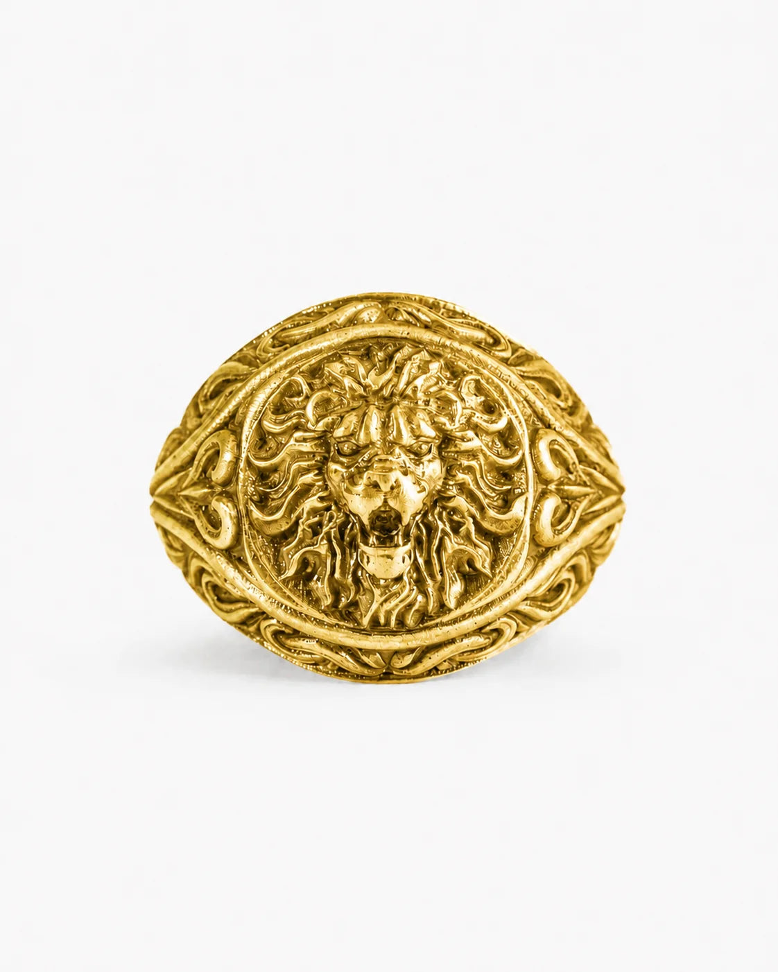 Sculpted Lion Head Signet Ring  Ring Charmora Jewelry
