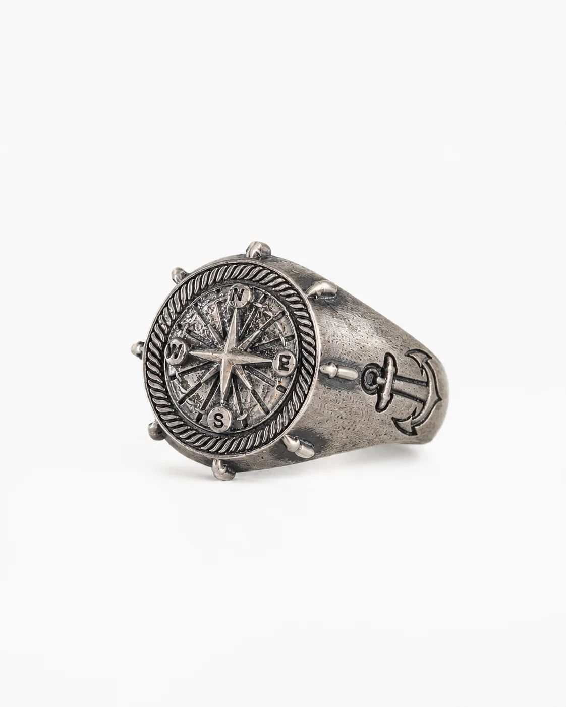 Navigational Compass Motif Signet Ring  Ring Charmora Jewelry