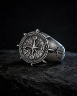 Navigational Compass Motif Signet Ring  Ring Charmora Jewelry