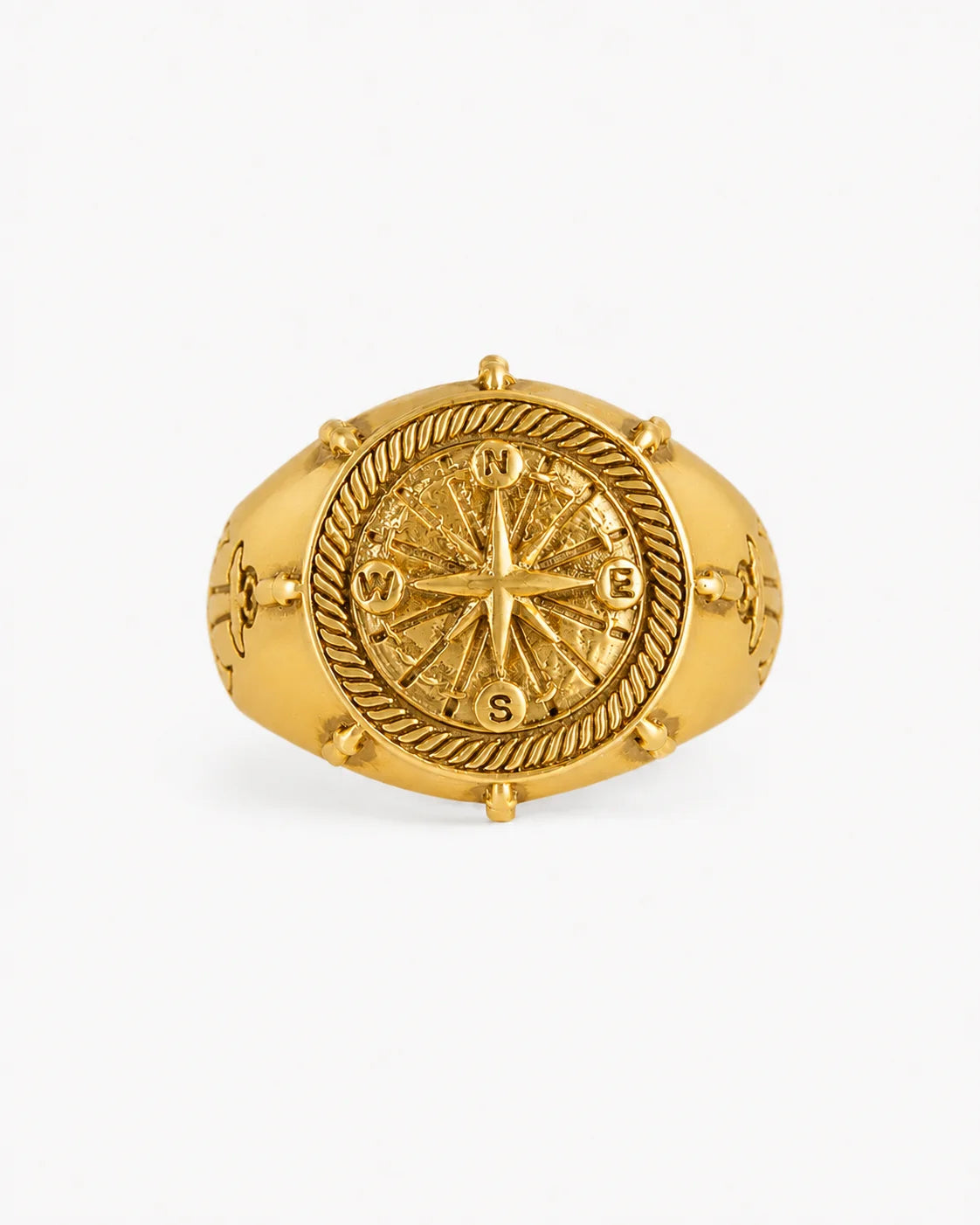 Navigational Compass Motif Signet Ring  Ring Charmora Jewelry