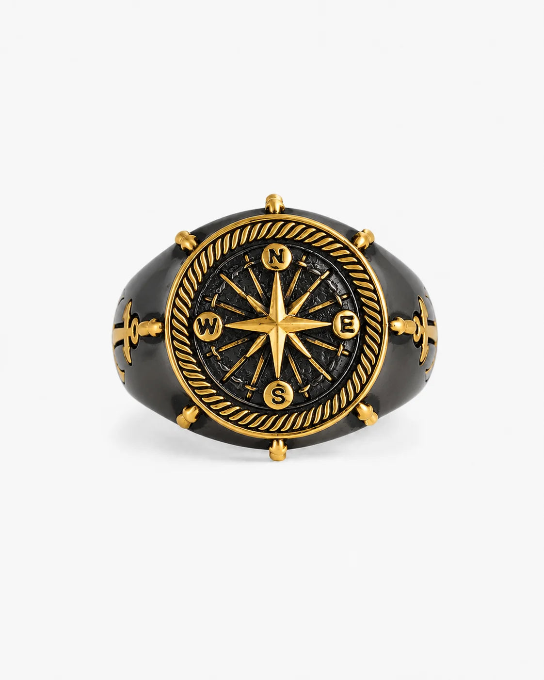 Navigational Compass Motif Signet Ring  Ring Charmora Jewelry