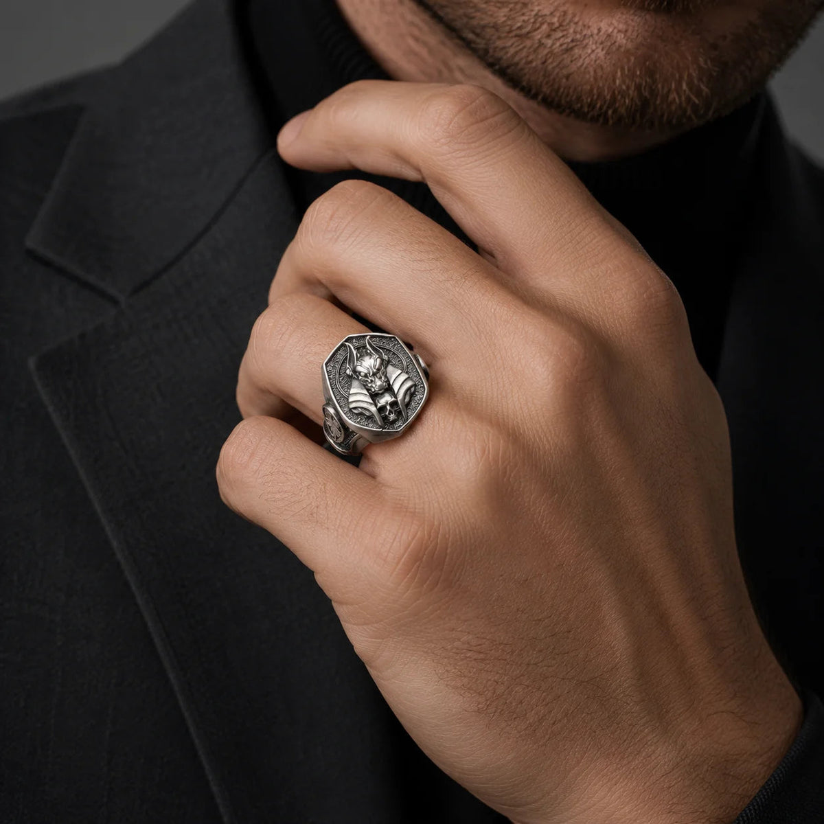 Ancient Egyptian Anubis Skull  Ring Charmora Jewelry