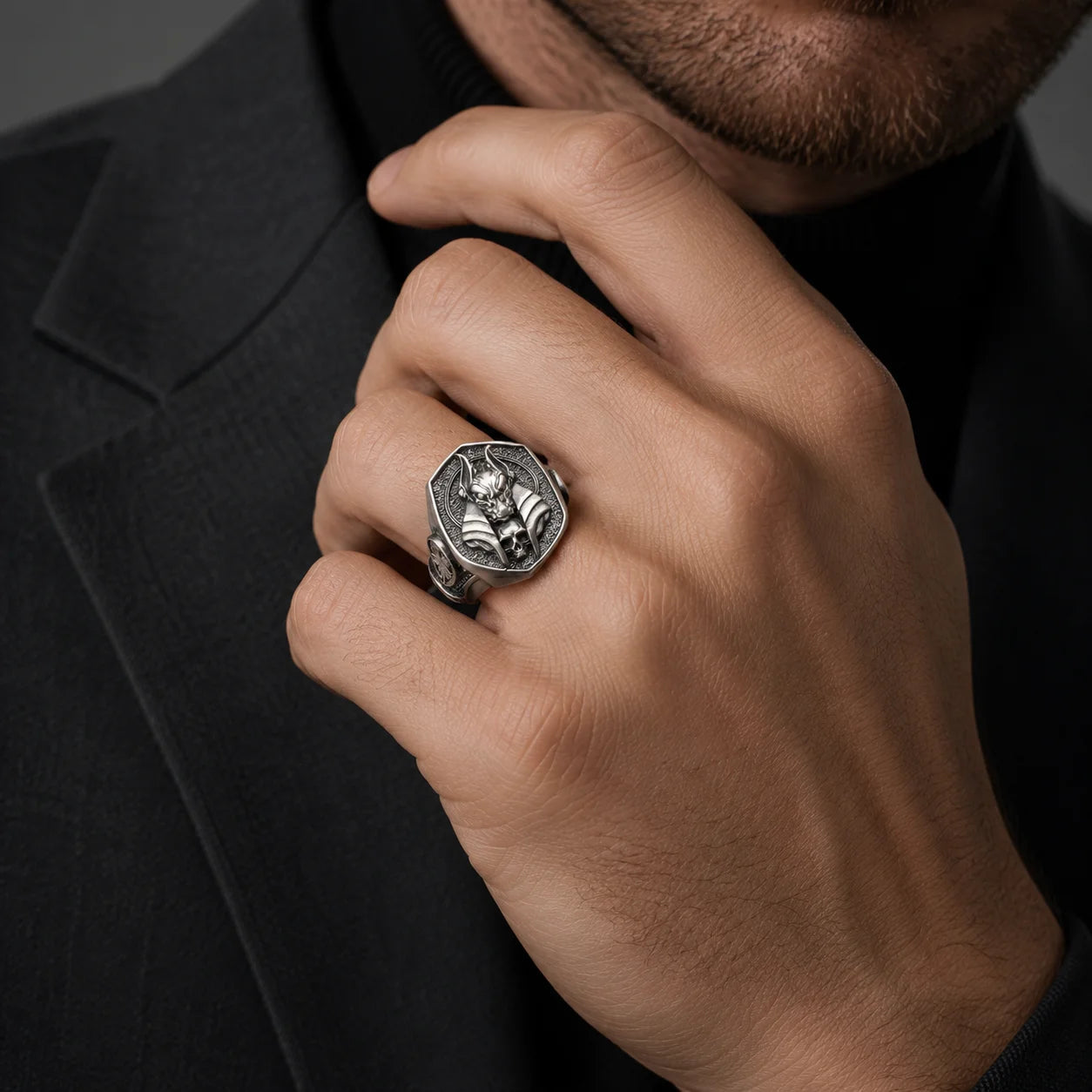Ancient Egyptian Anubis Skull  Ring Charmora Jewelry