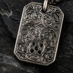 Reversible Floral Scroll Geometric Tag Necklace  Necklace Charmora Jewelry