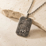 Reversible Floral Scroll Geometric Tag Necklace  Necklace Charmora Jewelry