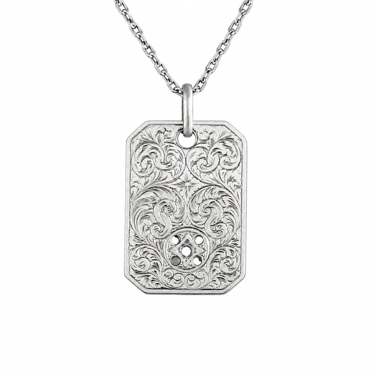 Reversible Floral Scroll Geometric Tag Necklace  Necklace Charmora Jewelry