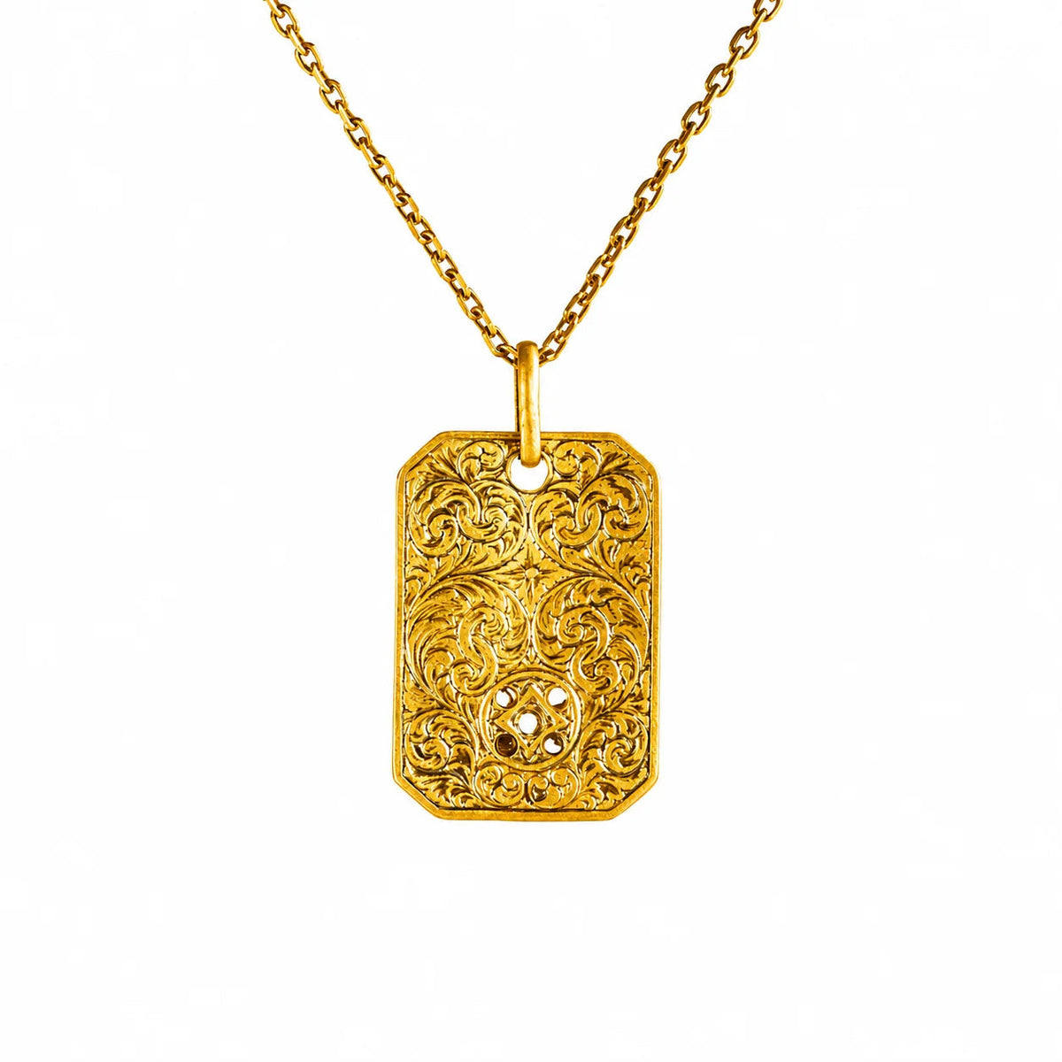 Reversible Floral Scroll Geometric Tag Necklace  Necklace Charmora Jewelry