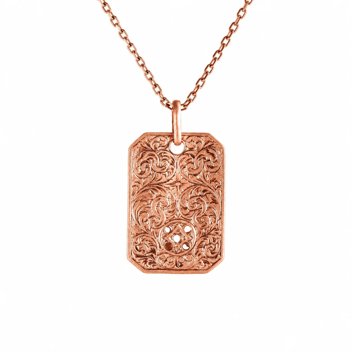 Reversible Floral Scroll Geometric Tag Necklace  Necklace Charmora Jewelry