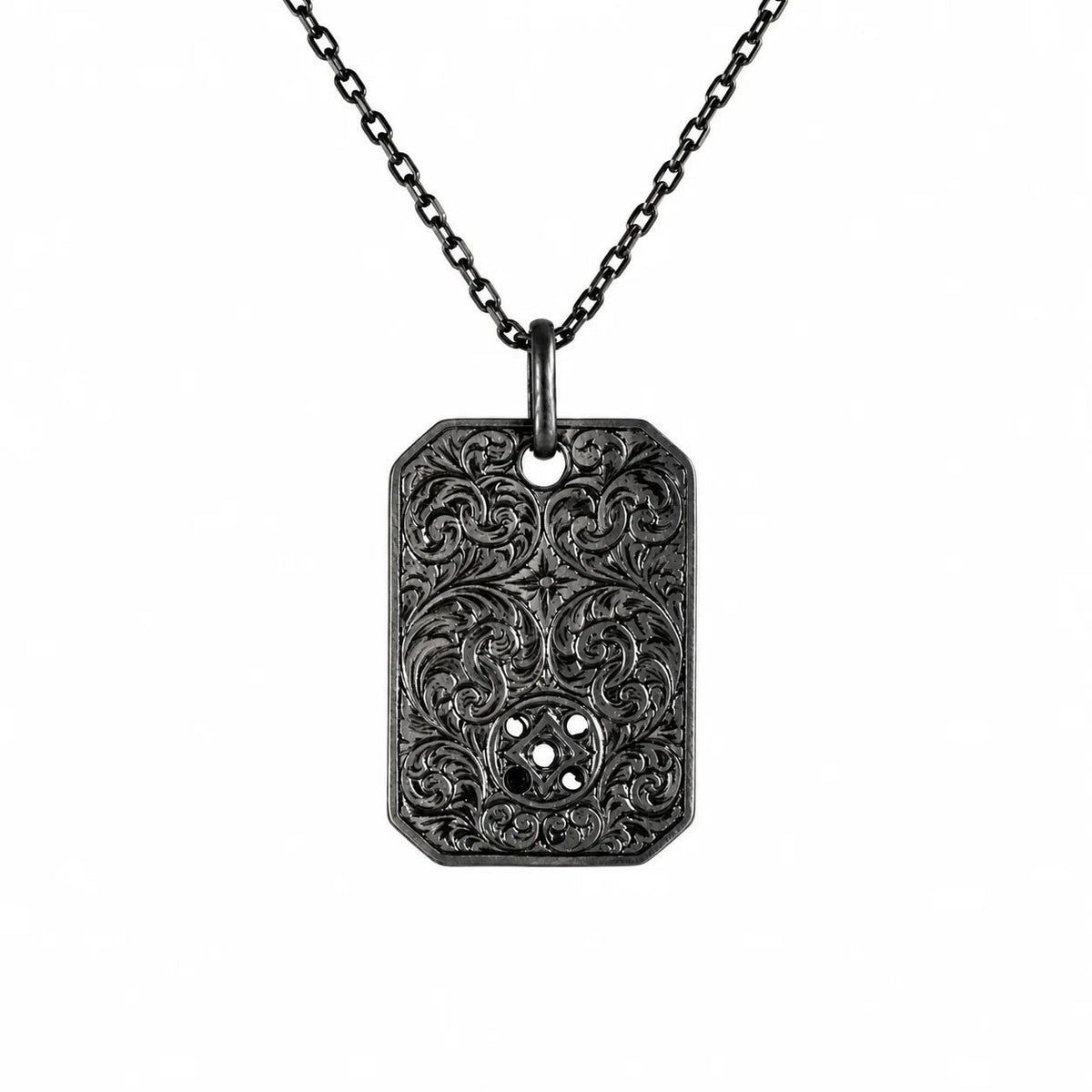 Reversible Floral Scroll Geometric Tag Necklace  Necklace Charmora Jewelry