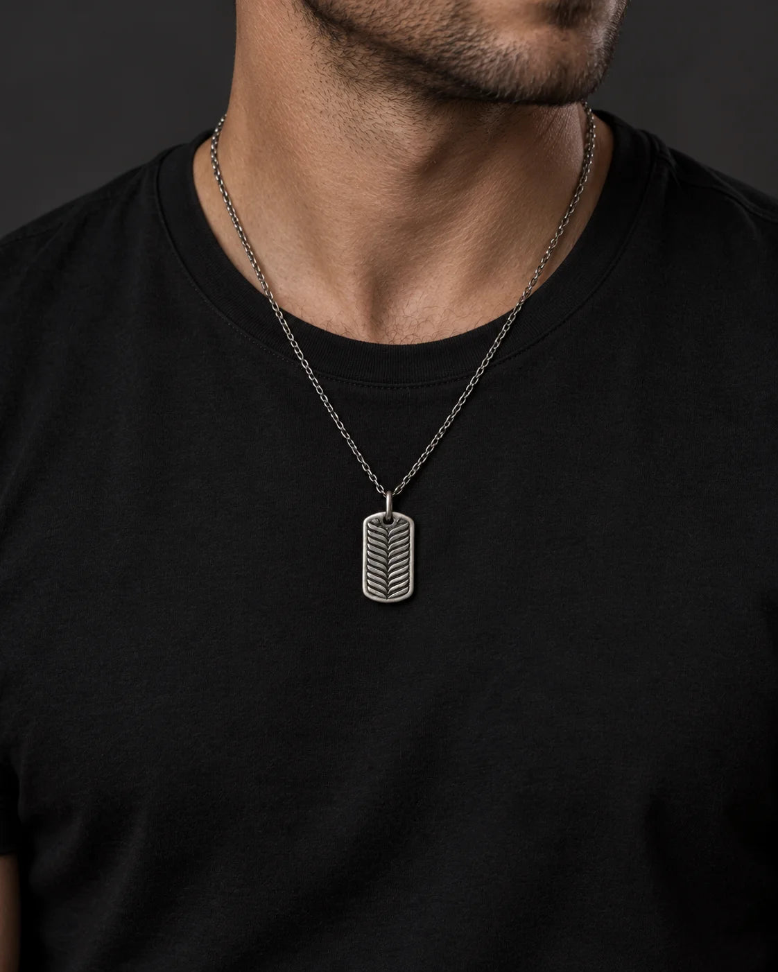 Botanical Leaf Dog Tag  Necklace Charmora Jewelry