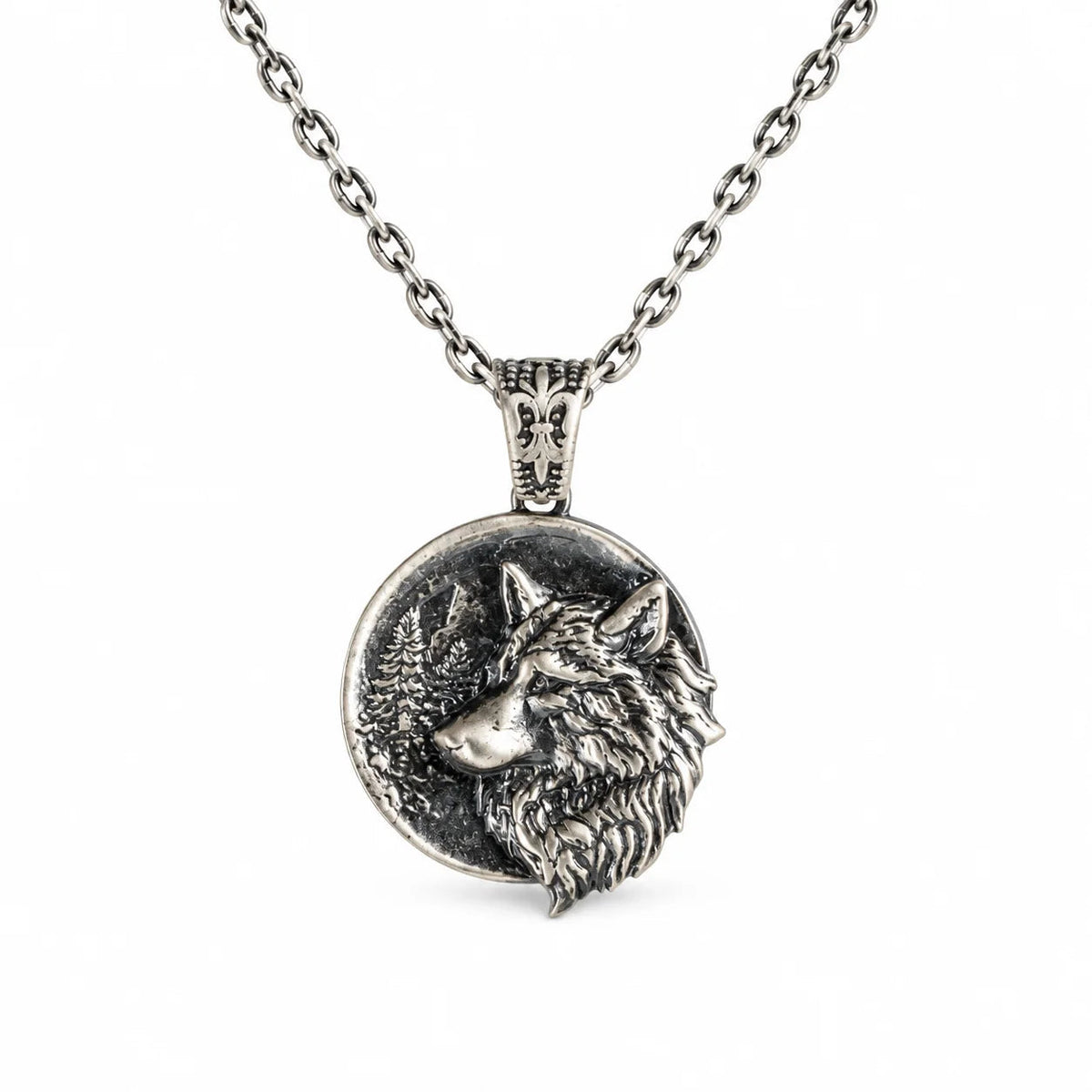 Wolf Spirit Medallion  Necklace Charmora Jewelry
