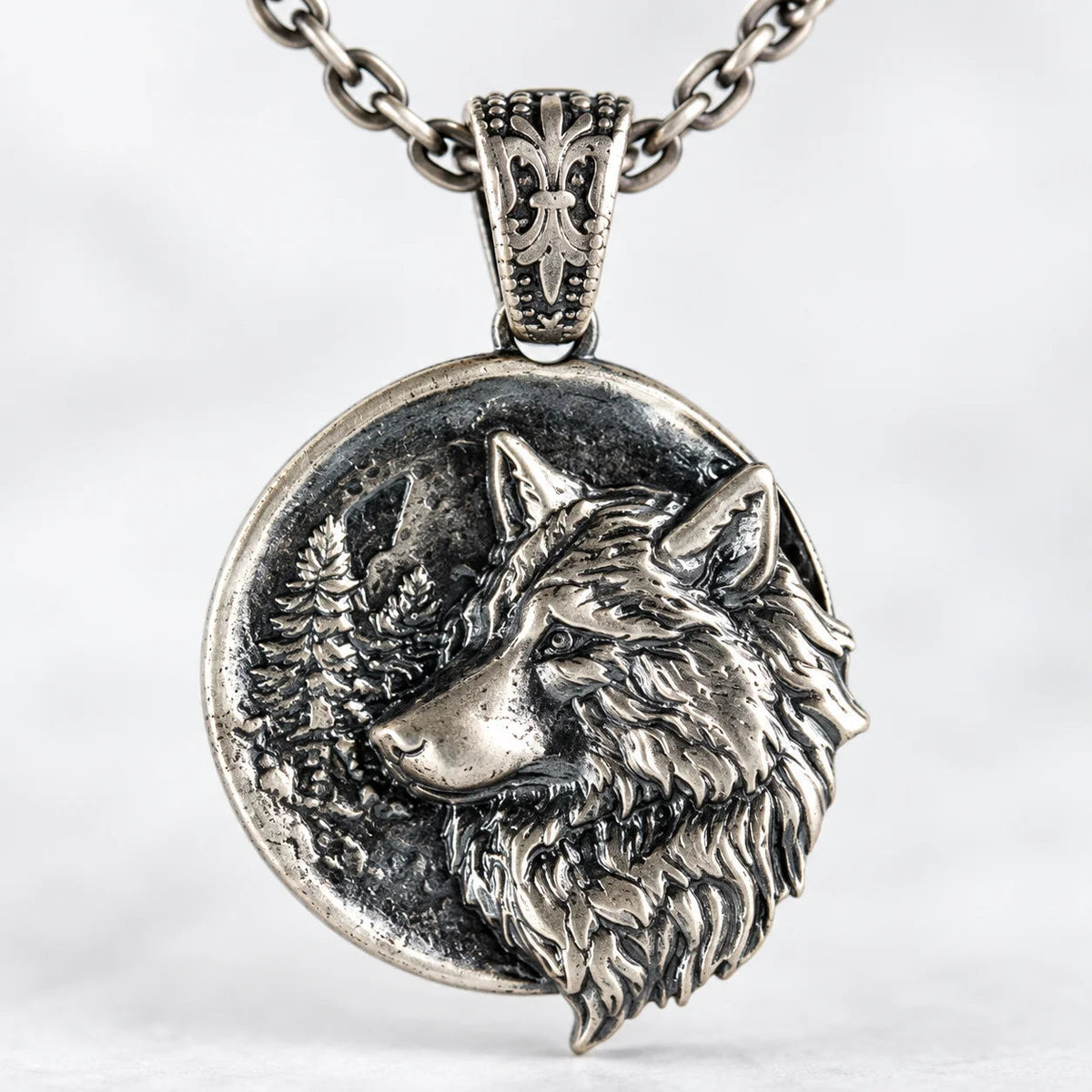 Wolf Spirit Medallion  Necklace Charmora Jewelry