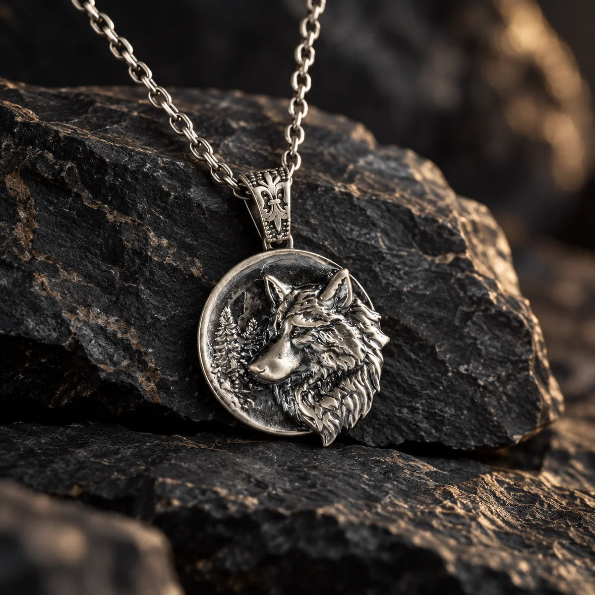 Wolf Spirit Medallion  Necklace Charmora Jewelry