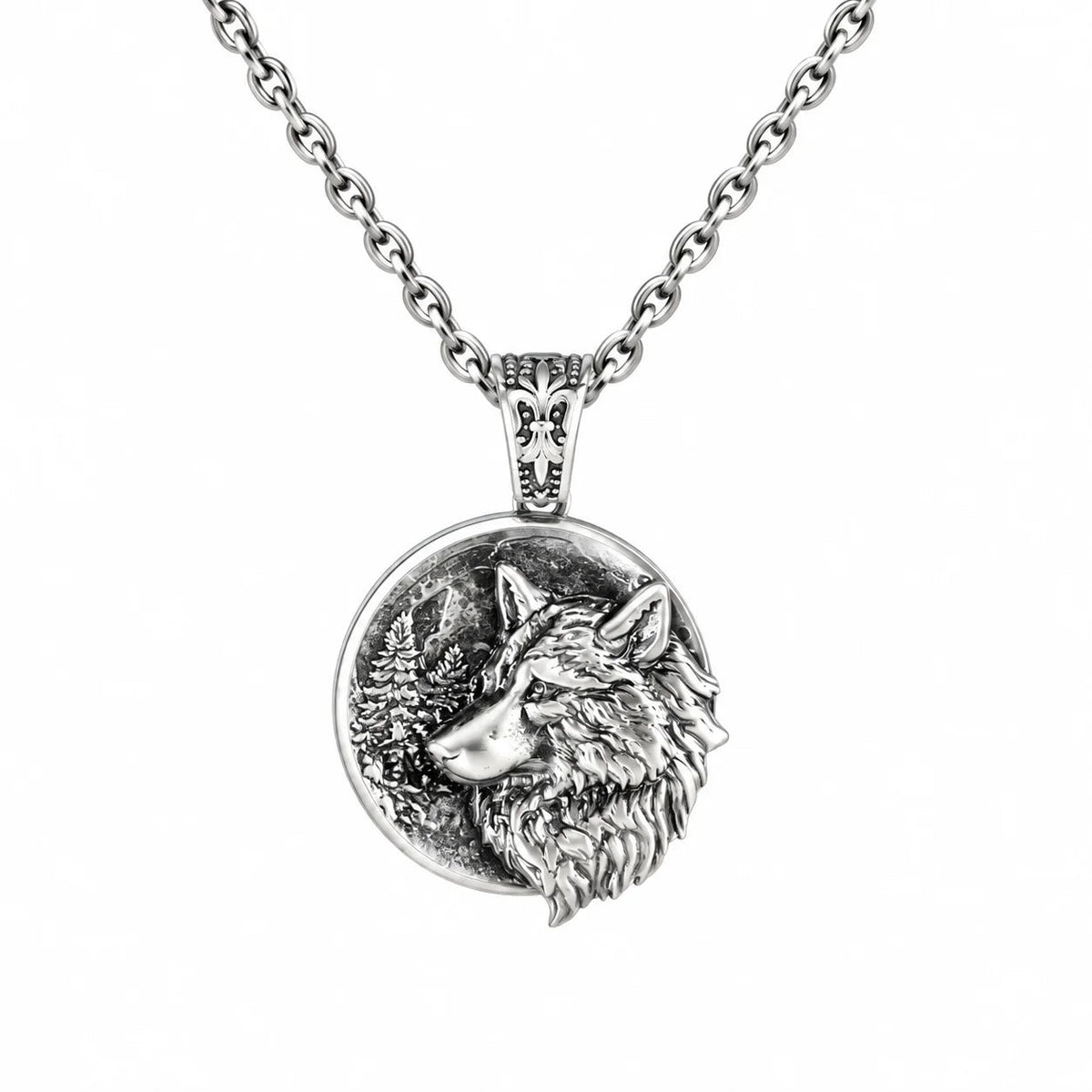 Wolf Spirit Medallion  Necklace Charmora Jewelry