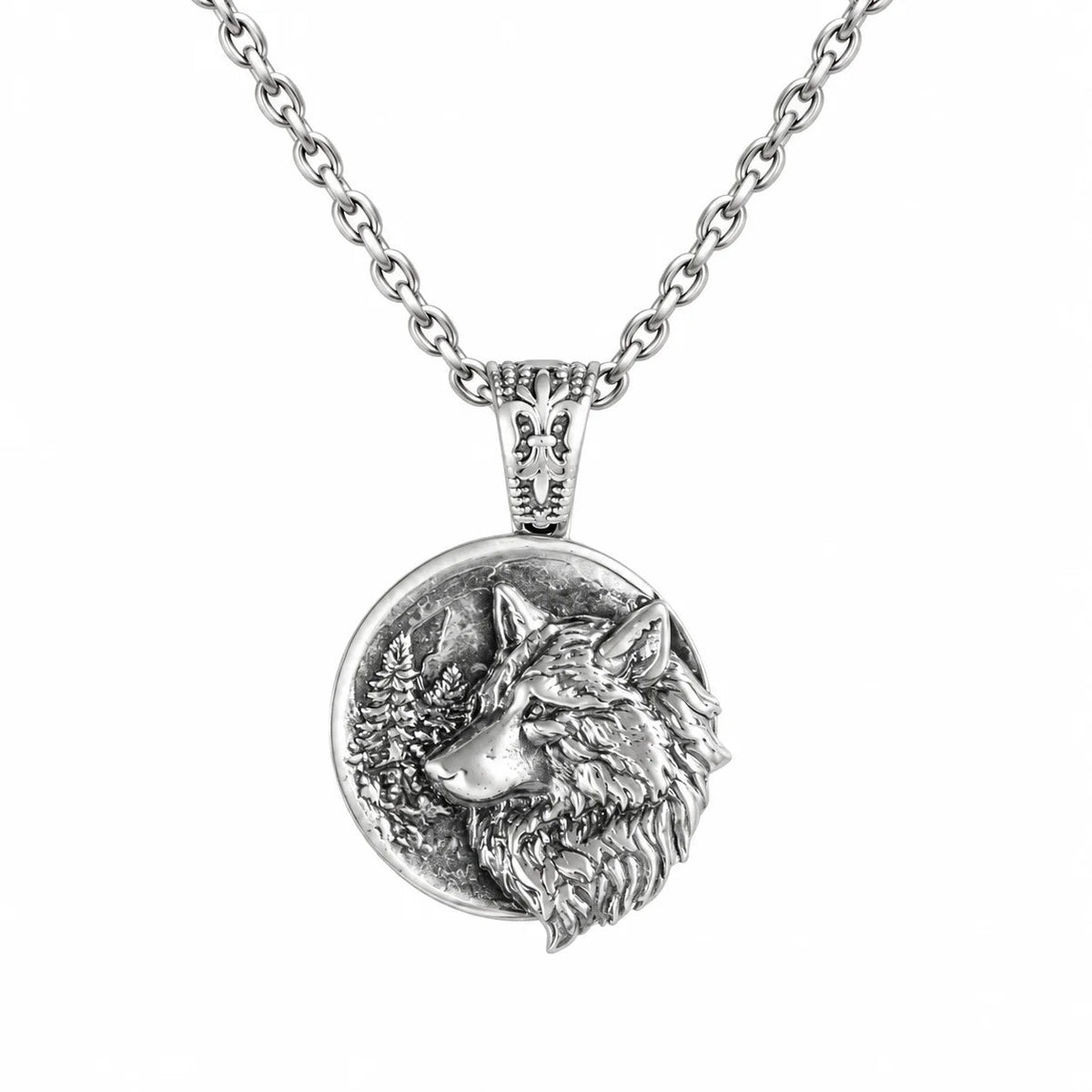 Wolf Spirit Medallion  Necklace Charmora Jewelry