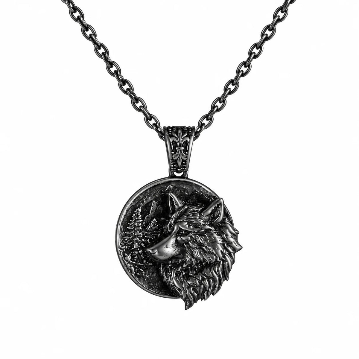 Wolf Spirit Medallion  Necklace Charmora Jewelry