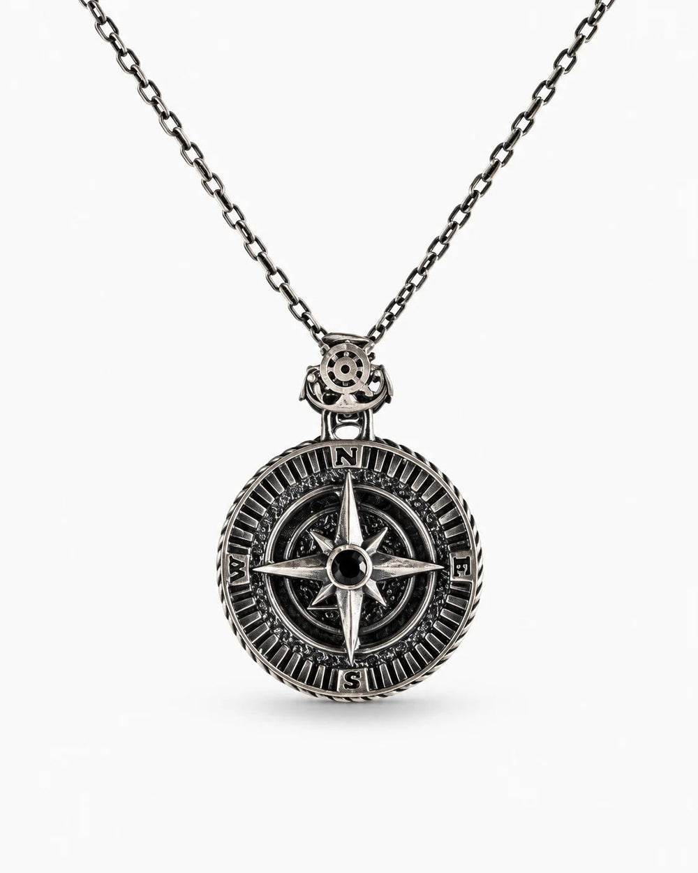 Reversible Onyx Nautical Compass  Necklace Charmora Jewelry