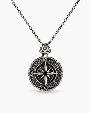 Reversible Onyx Nautical Compass  Necklace Charmora Jewelry