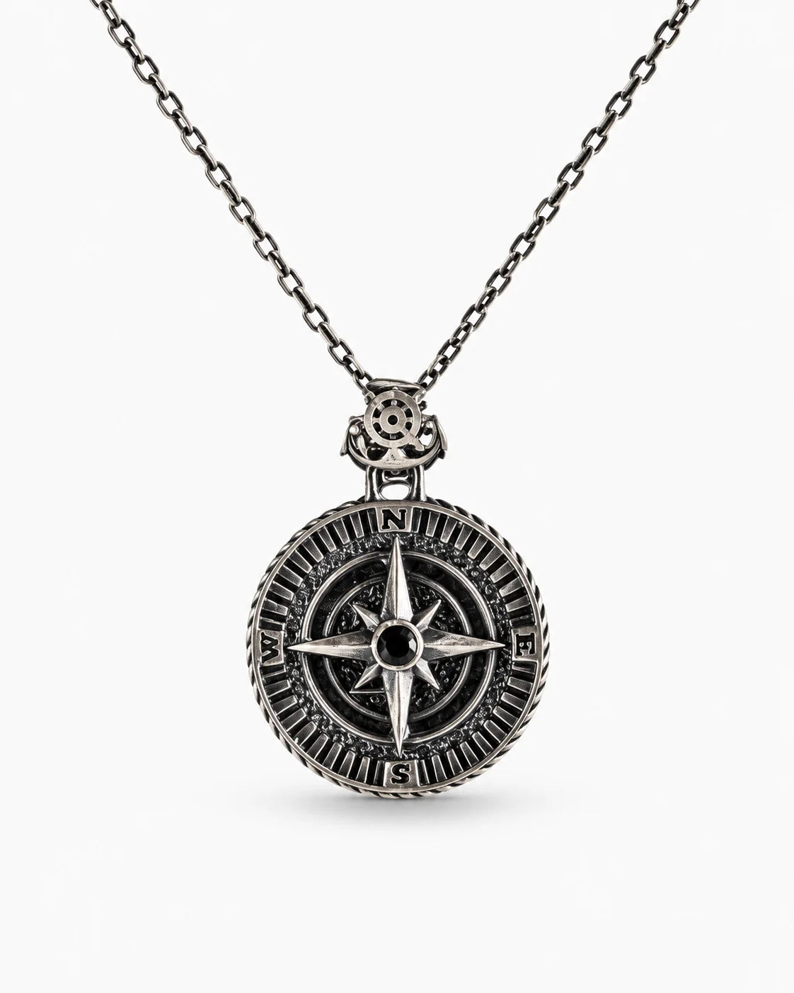 Reversible Onyx Nautical Compass  Necklace Charmora Jewelry