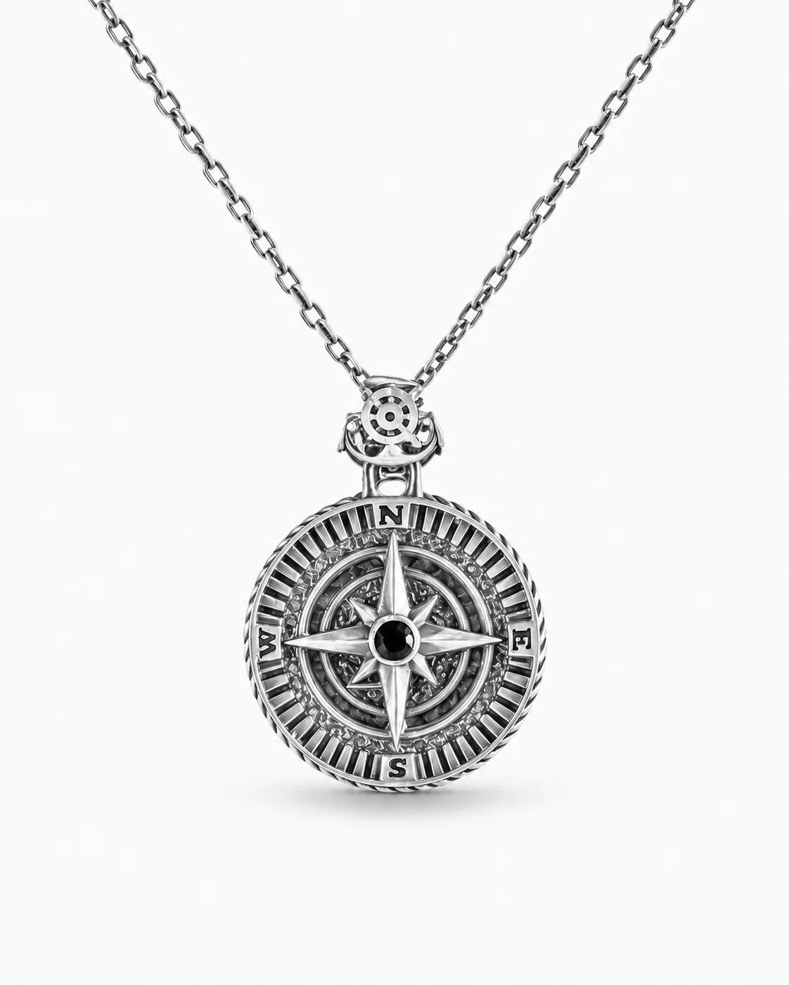 Reversible Onyx Nautical Compass  Necklace Charmora Jewelry