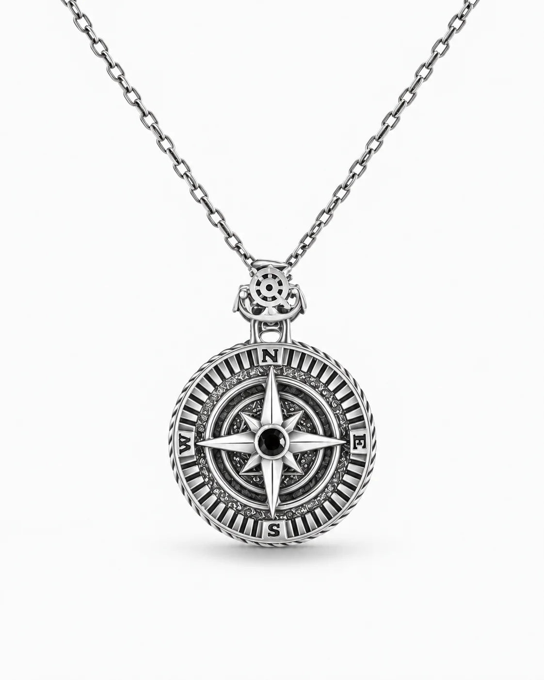 Reversible Onyx Nautical Compass  Necklace Charmora Jewelry