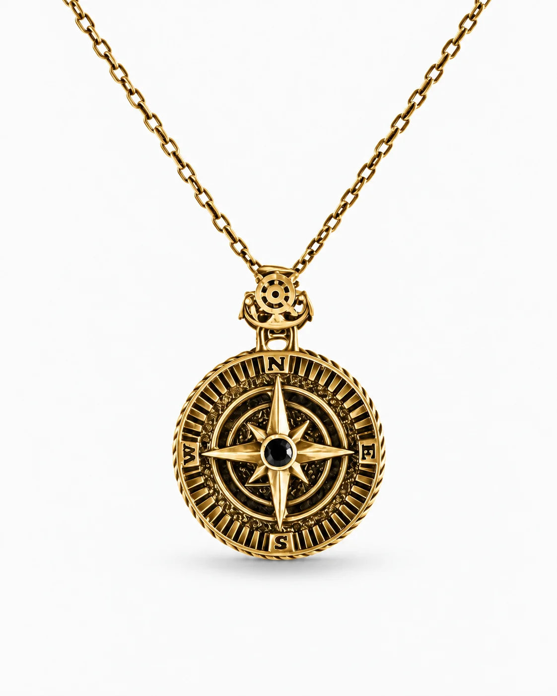 Reversible Onyx Nautical Compass  Necklace Charmora Jewelry