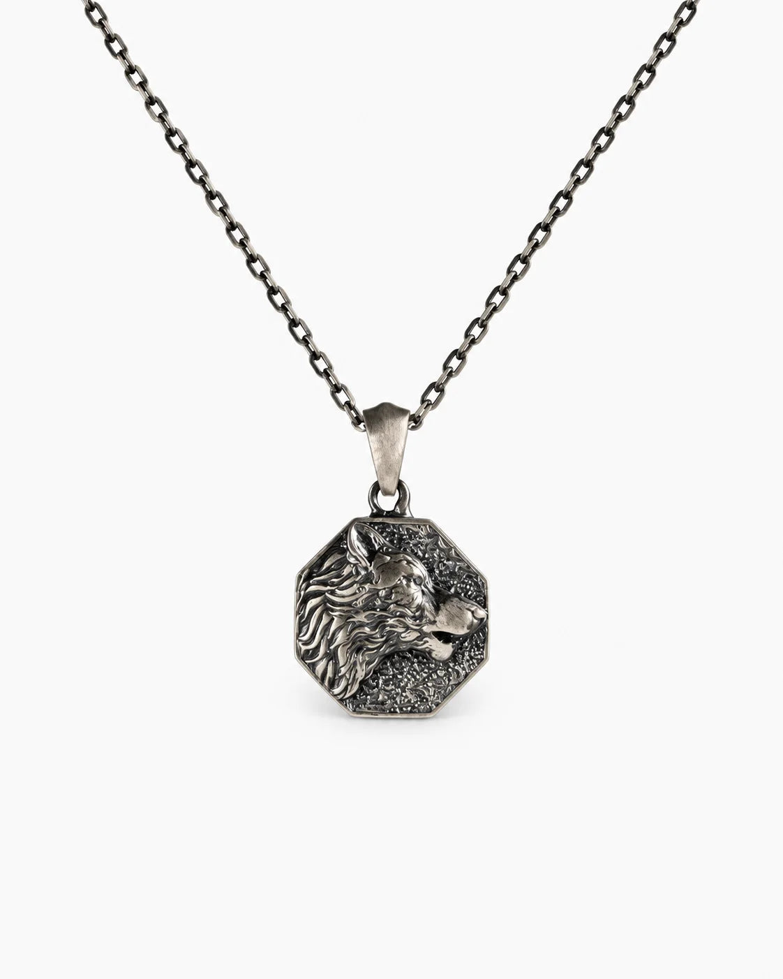 Wolf Warrior Octagonal Medallion  Necklace Charmora Jewelry