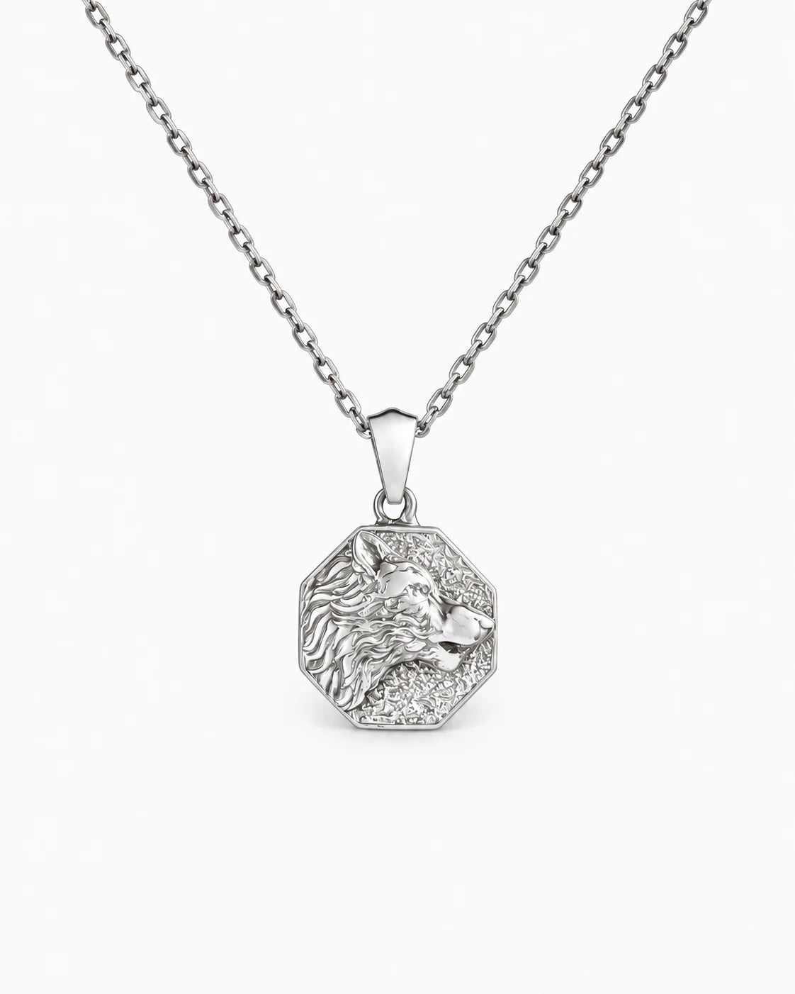 Wolf Warrior Octagonal Medallion  Necklace Charmora Jewelry