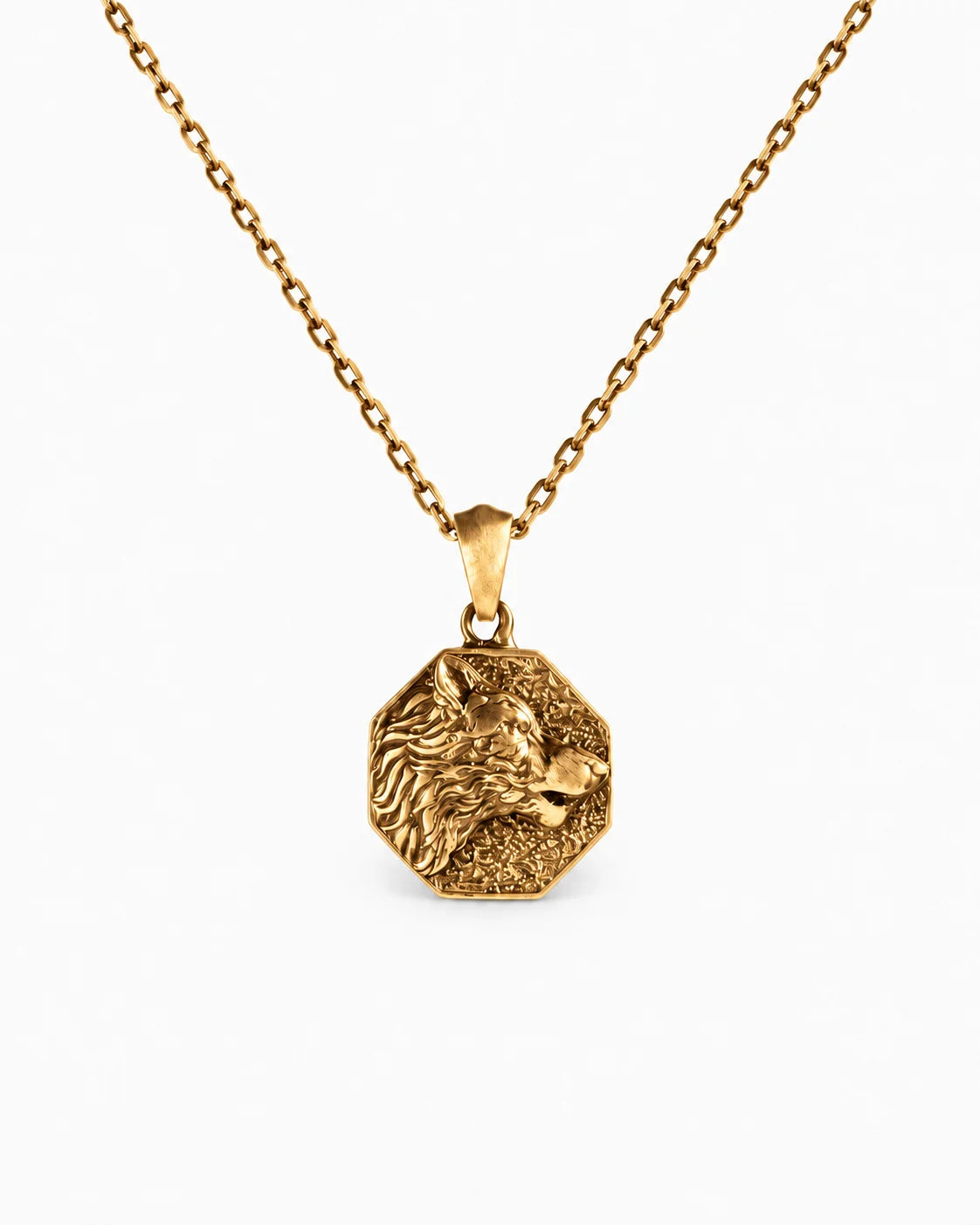 Wolf Warrior Octagonal Medallion  Necklace Charmora Jewelry