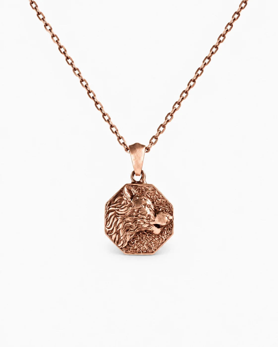 Wolf Warrior Octagonal Medallion  Necklace Charmora Jewelry