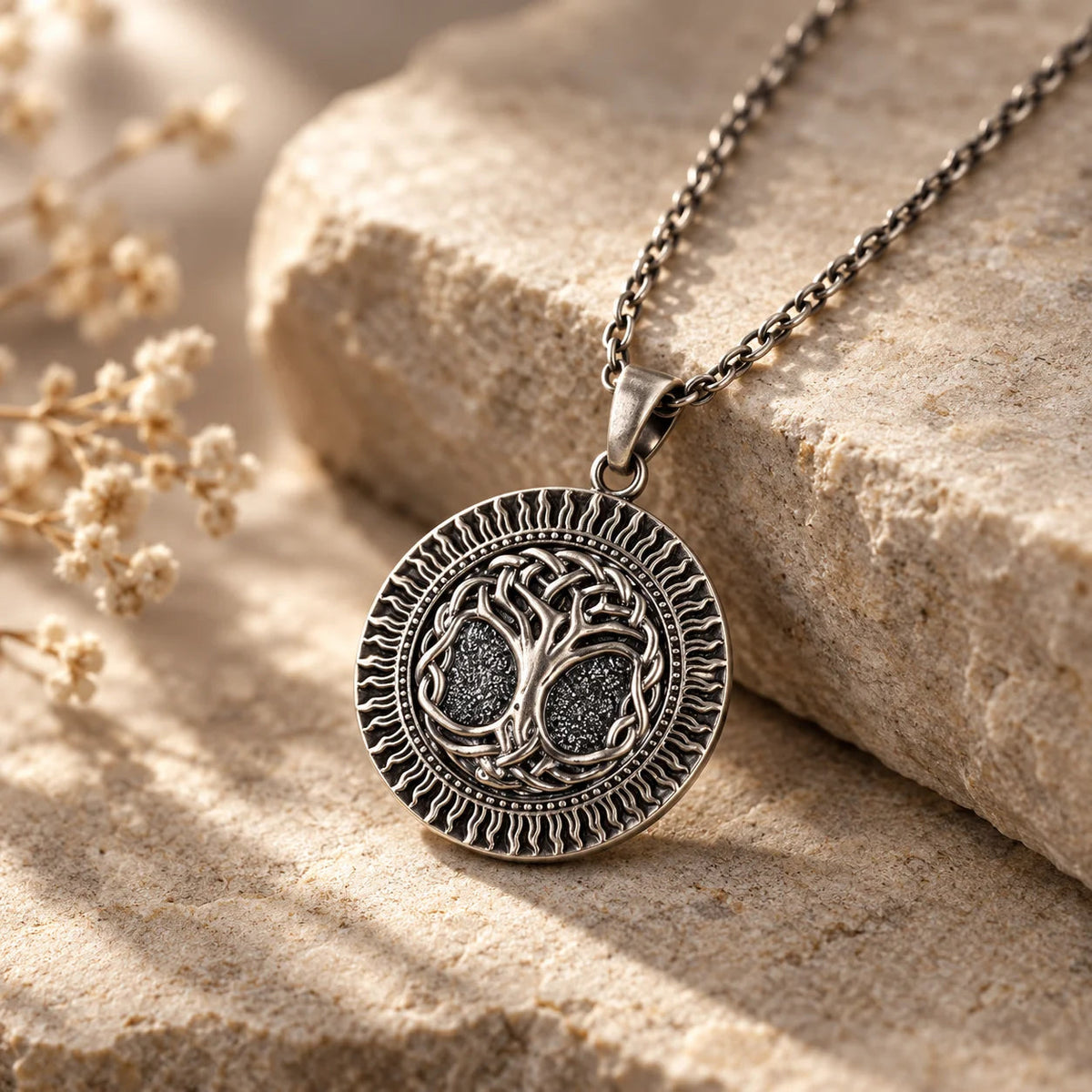 Tree of Life Solar Medallion Necklace  Necklace Charmora Jewelry