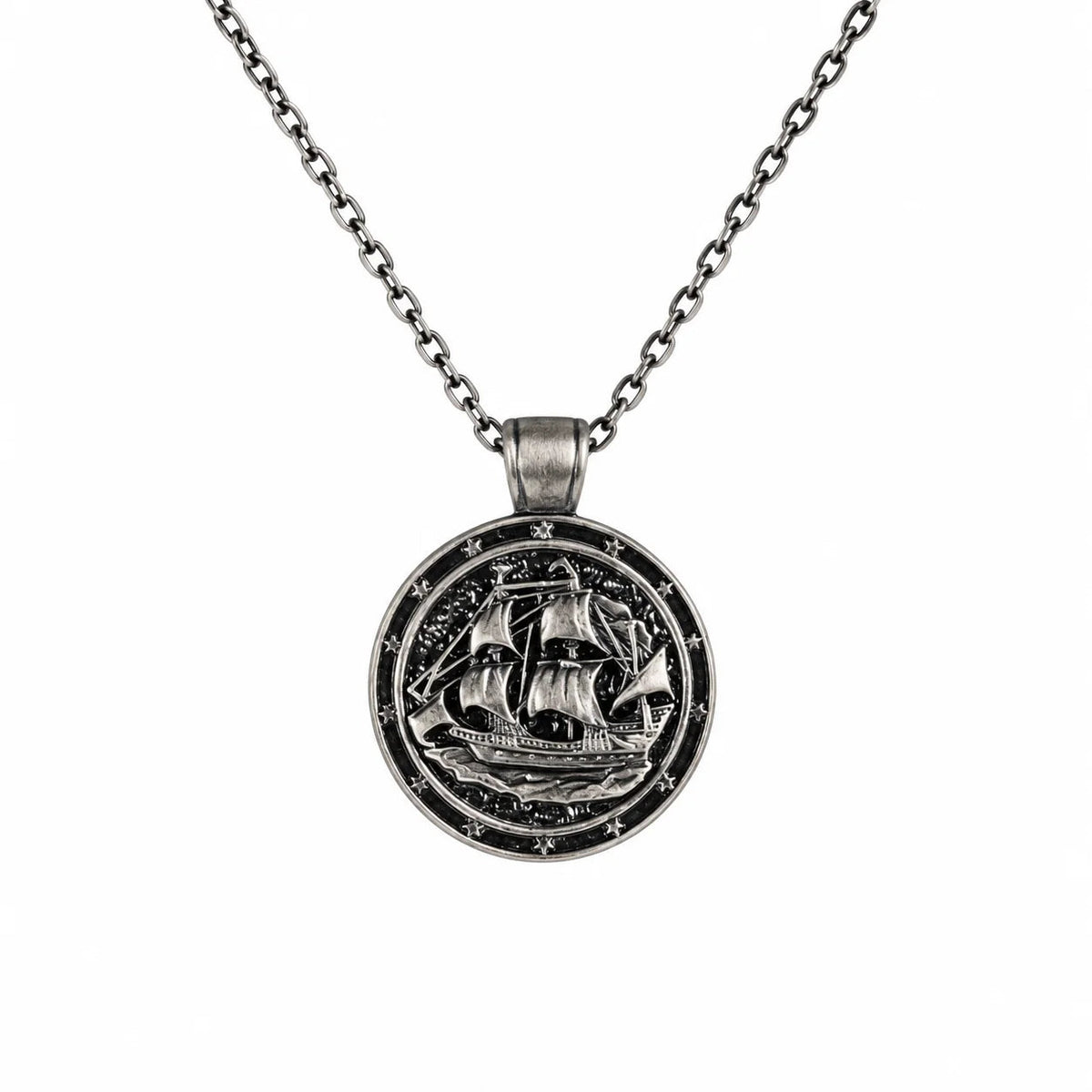 Sailing Ship Coin  Necklace Charmora Jewelry