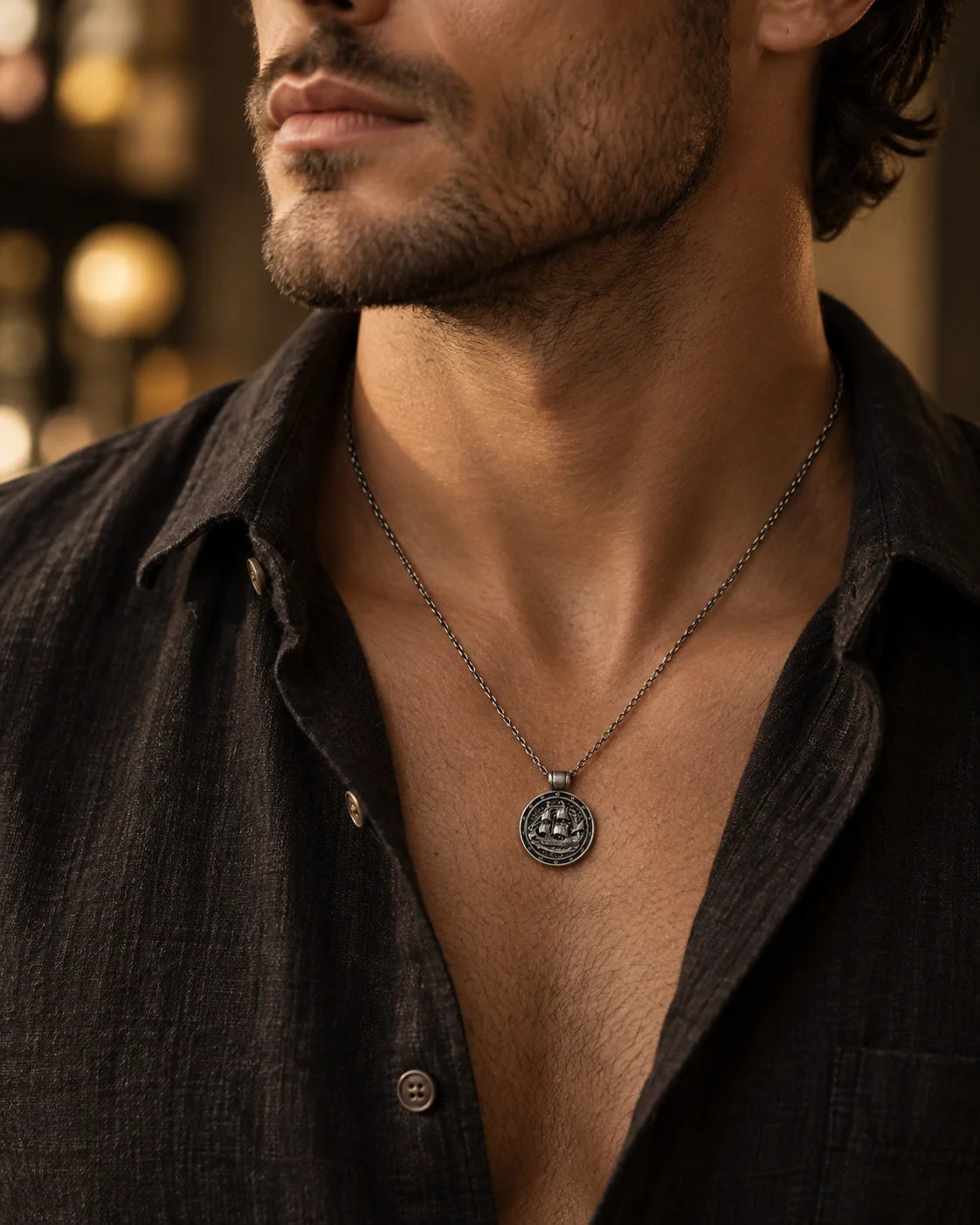 Sailing Ship Coin  Necklace Charmora Jewelry
