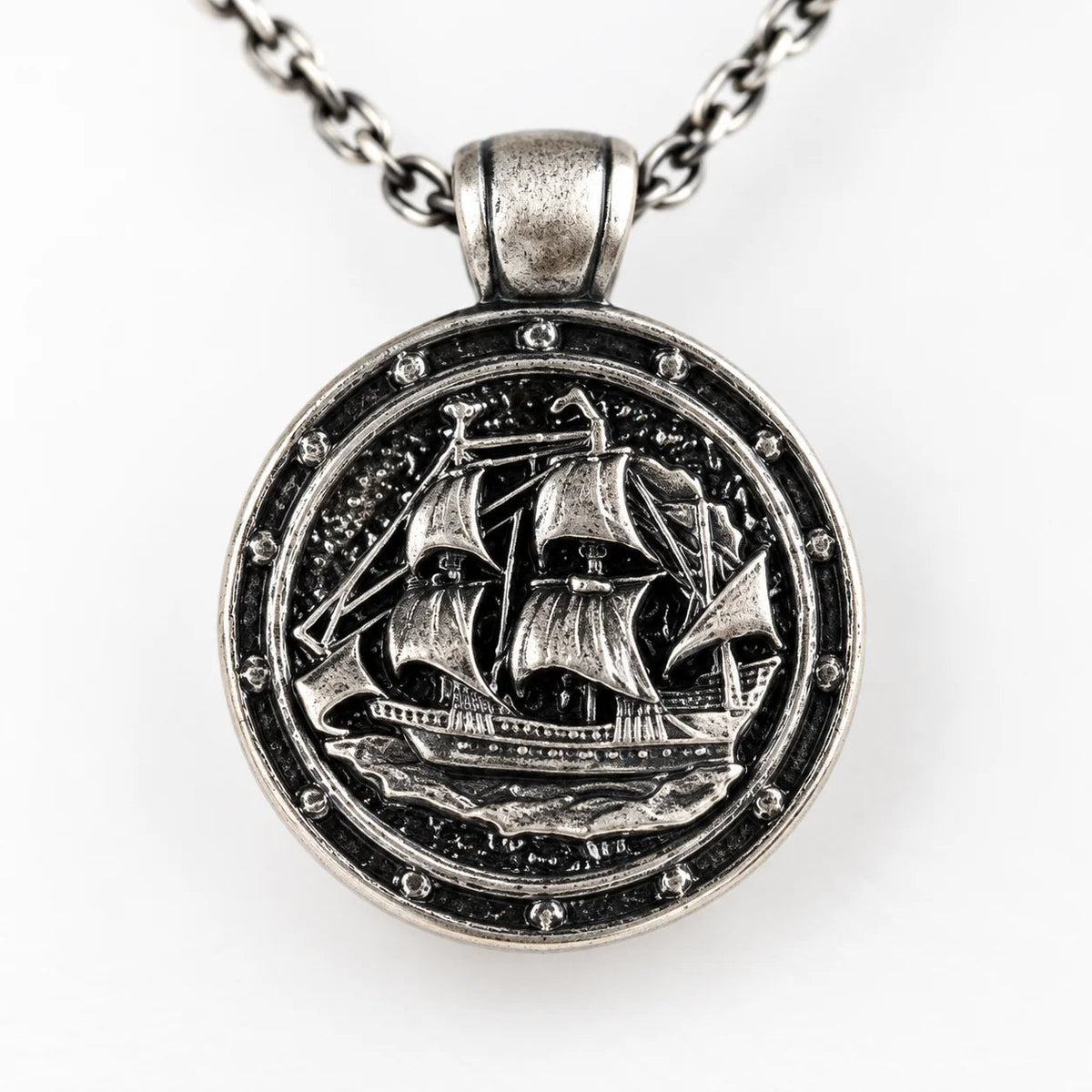 Sailing Ship Coin  Necklace Charmora Jewelry