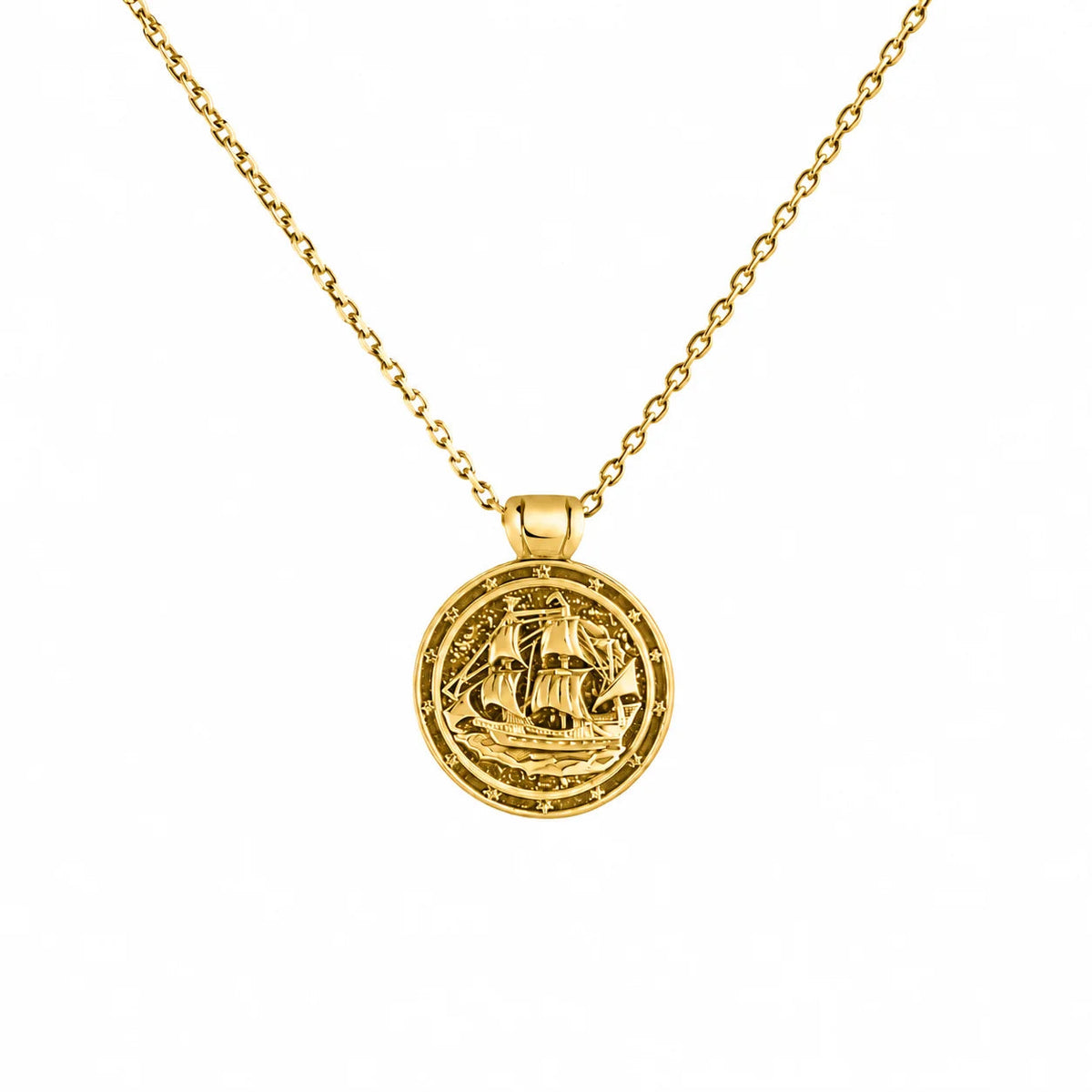 Sailing Ship Coin  Necklace Charmora Jewelry
