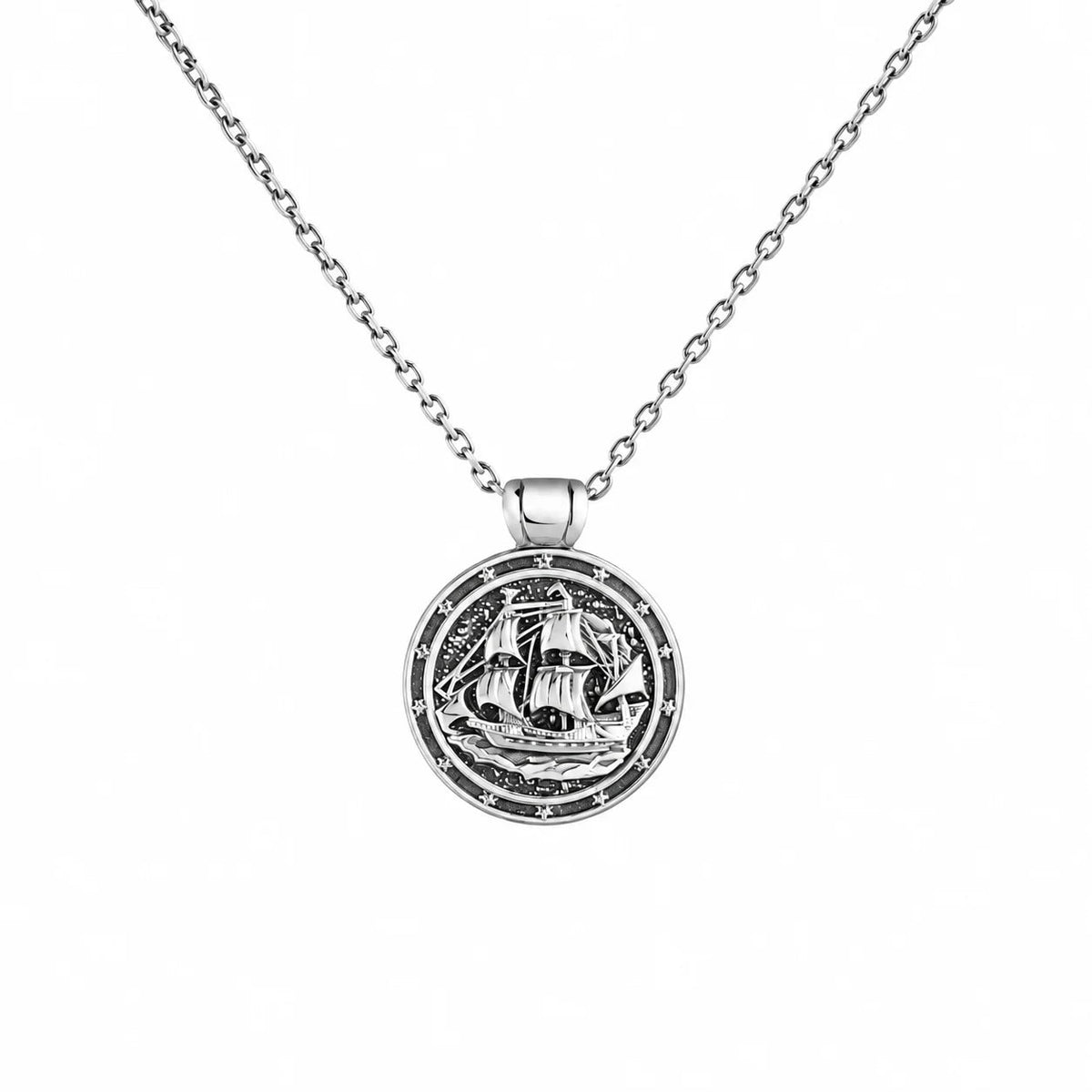 Sailing Ship Coin  Necklace Charmora Jewelry