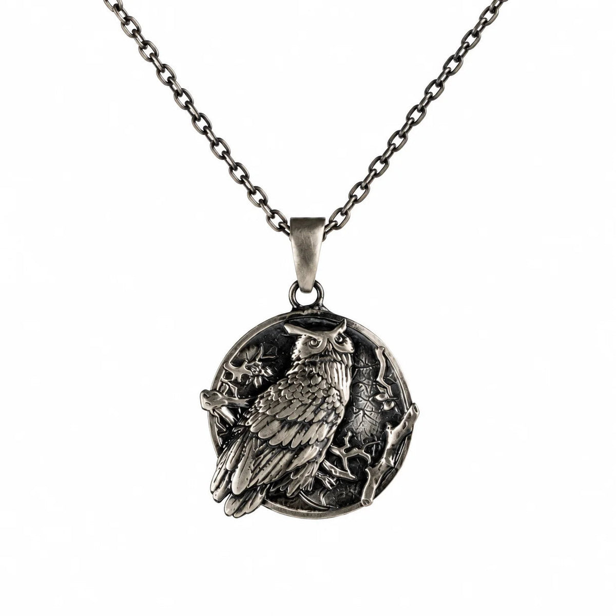 Owl Wisdom Medallion  Necklace Charmora Jewelry